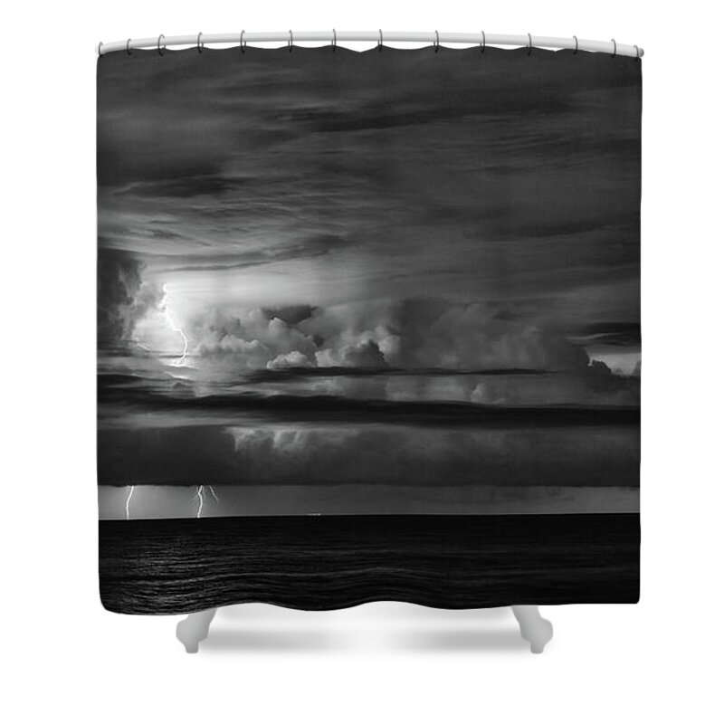 Bw Shower Curtain featuring the photograph Sky Lights by Ray Silva