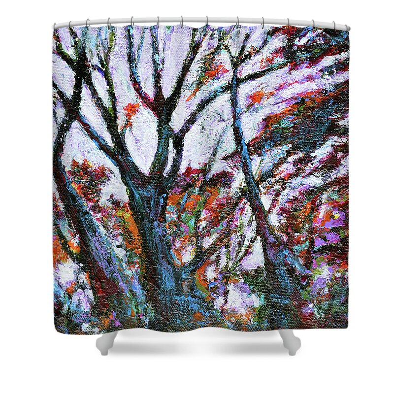Abstract Landscape Shower Curtain featuring the painting Skylight by Usha Shantharam