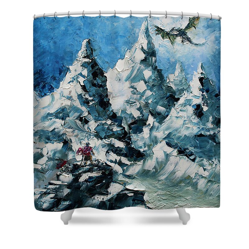Skyrim Art Shower Curtain featuring the painting Skyrim - A Meeting of Souls by Nelson Ruger