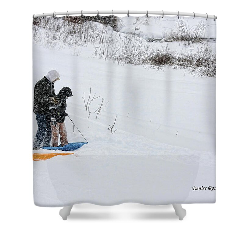 Boy Shower Curtain featuring the photograph Sledding by Denise Romano