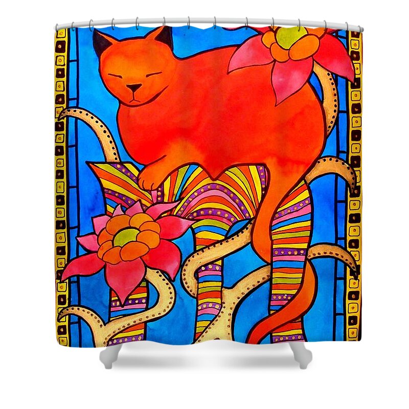 Cats Shower Curtain featuring the painting Sleeping Beauty by Dora Hathazi Mendes by Dora Hathazi Mendes