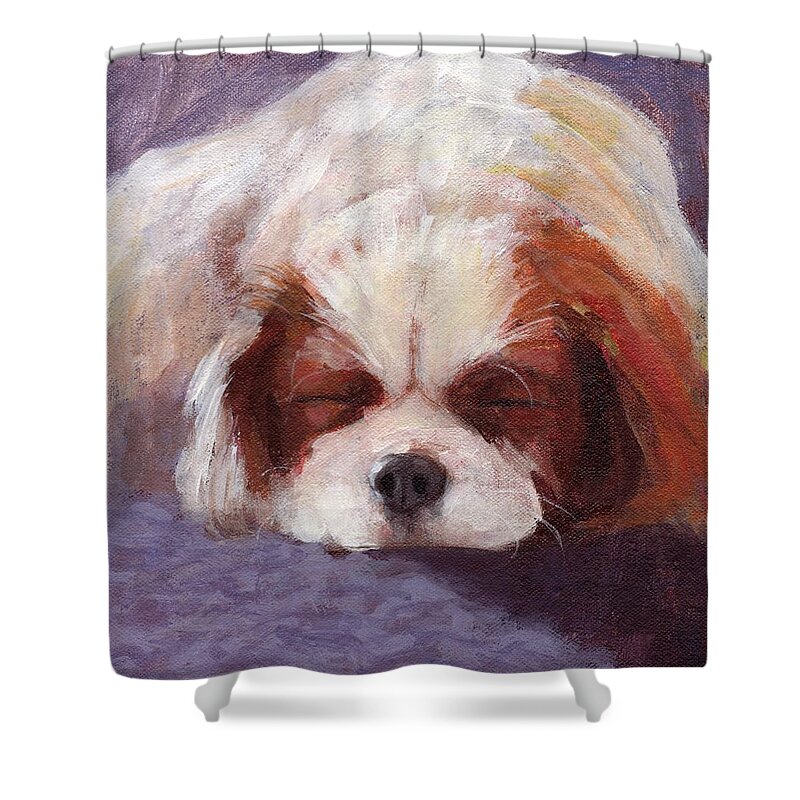 Sleeping Dog Shower Curtain featuring the painting Sleeping Dog by Kazumi Whitemoon