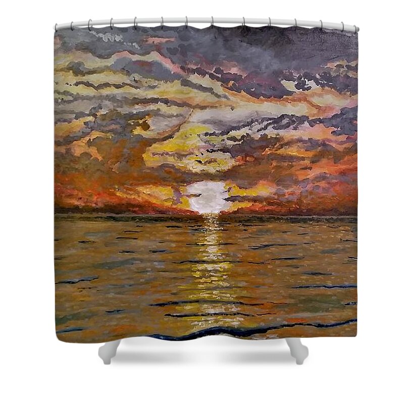 Landscape Shower Curtain featuring the painting Sleepy Hollow Sunset by Joel Tesch