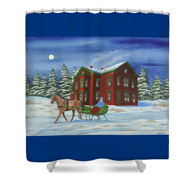Sleigh Ride Shower Curtain featuring the painting Sleigh Ride With A Full Moon by Charlotte Blanchard