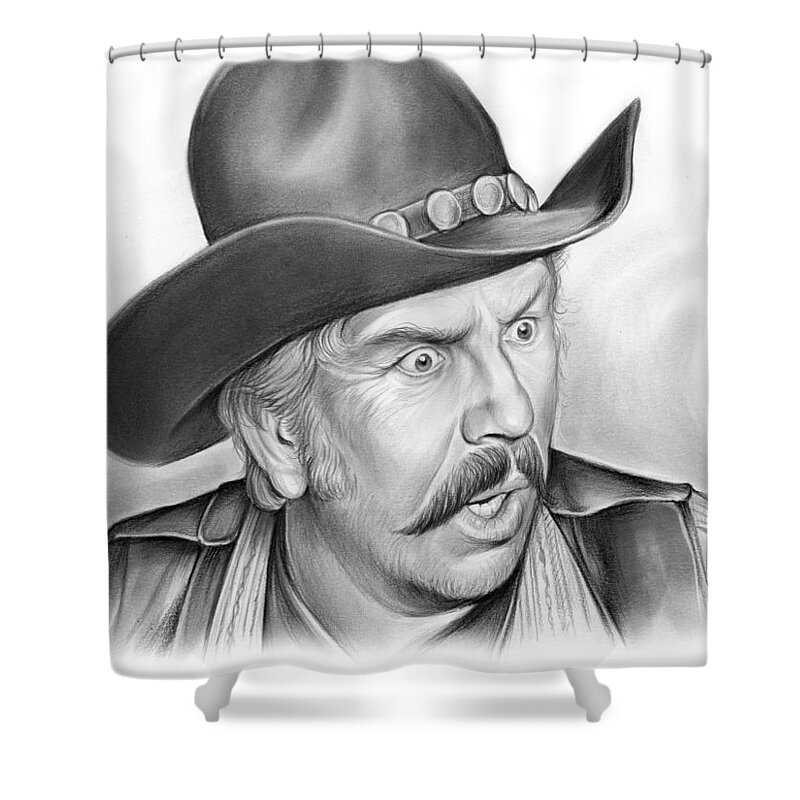 Slim Pickens Shower Curtain featuring the drawing Slim Pickens by Greg Joens