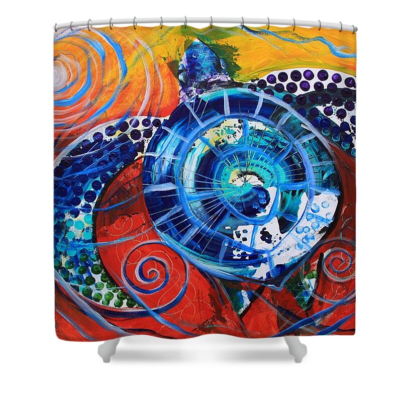 Sea Turtle Shower Curtain featuring the painting Slopical Tropical Sea Turtle by J Vincent Scarpace