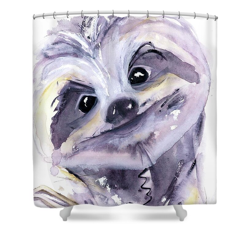 Sloth Portrait Shower Curtain featuring the painting Sloth Portrait by Dawn Derman