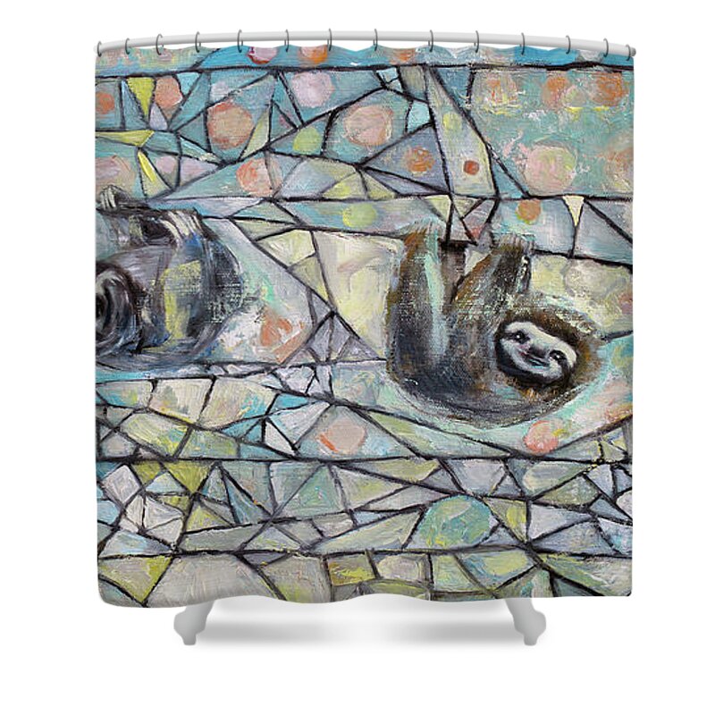Sloth Shower Curtain featuring the painting Hanging In There by Manami Lingerfelt