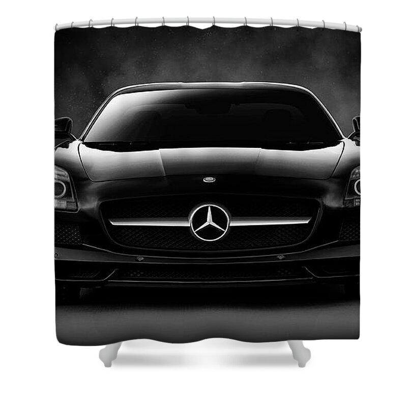 Mercedes Shower Curtain featuring the digital art Mercedes-Benz SLS AMG roadster by Douglas Pittman