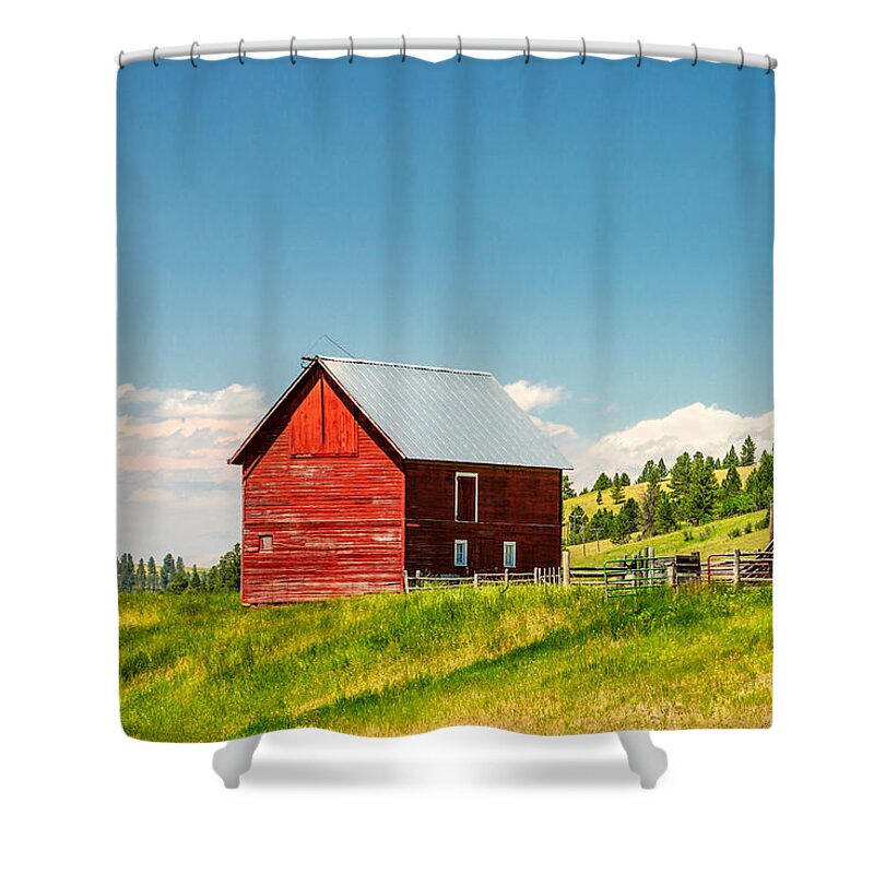 Red Shower Curtain featuring the photograph Small Red Shed by Todd Klassy