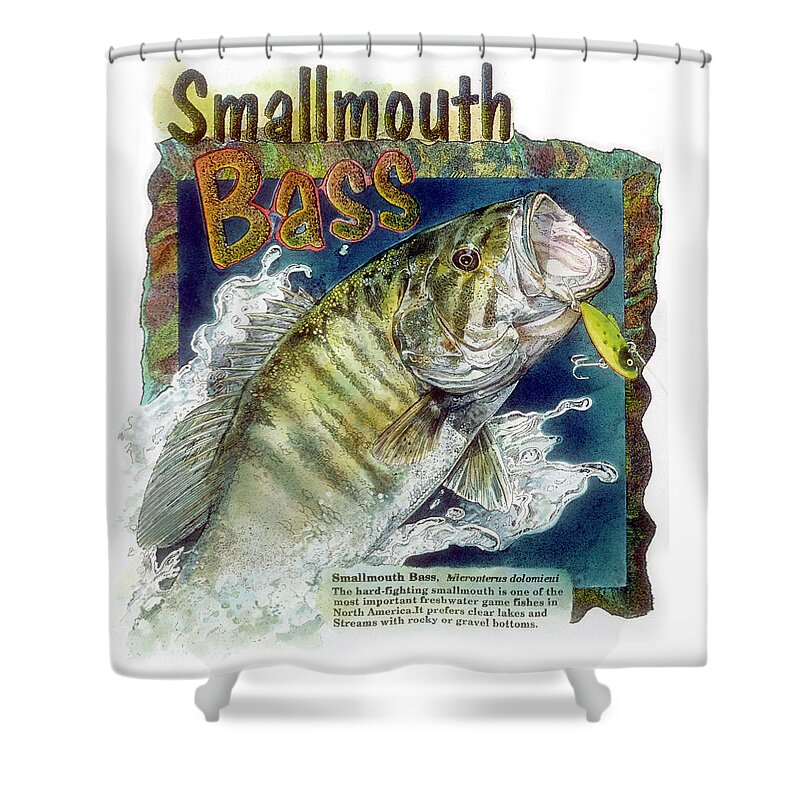 Fishing Shower Curtain featuring the drawing Smallmouth Bass by John Dyess