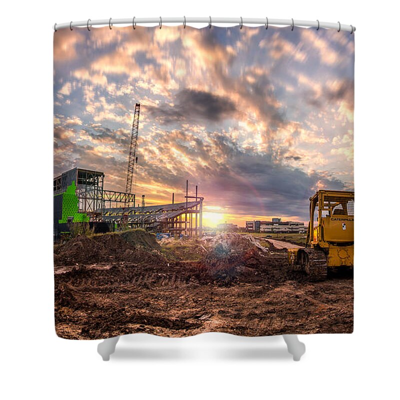  Shower Curtain featuring the photograph Smart Financial Centre Construction Sunset Sugar Land Texas 11 21 2015 by Micah Goff