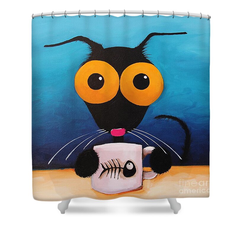 Stressie Cat Shower Curtain featuring the painting Smells like coffee by Lucia Stewart