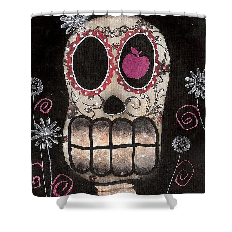 Day Of The Dead Shower Curtain featuring the painting Smile your Dead by Abril Andrade