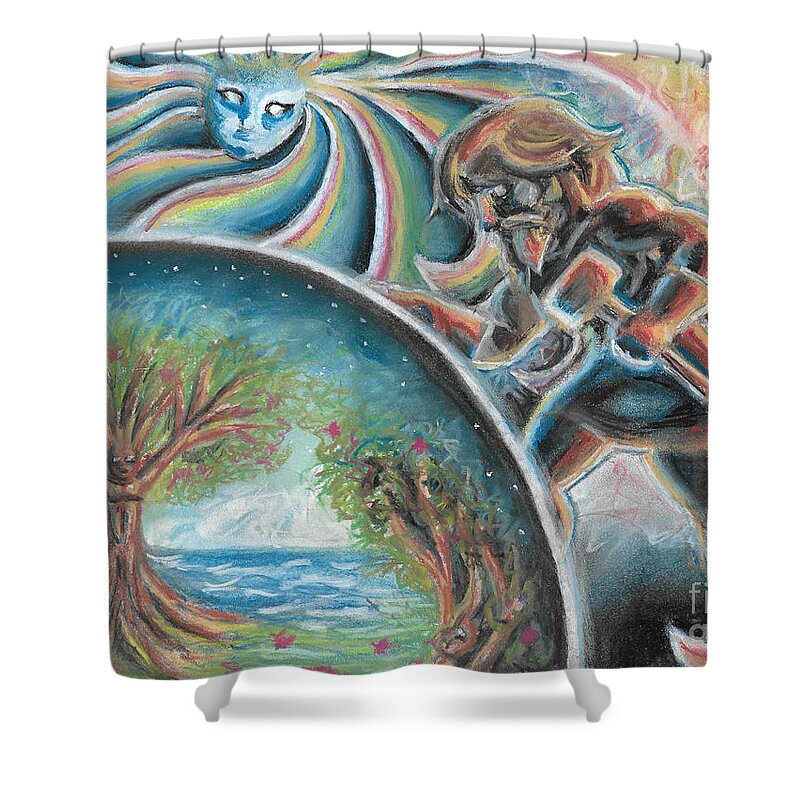 Smith Shower Curtain featuring the pastel Forging the Firmament by Samantha Geernaert