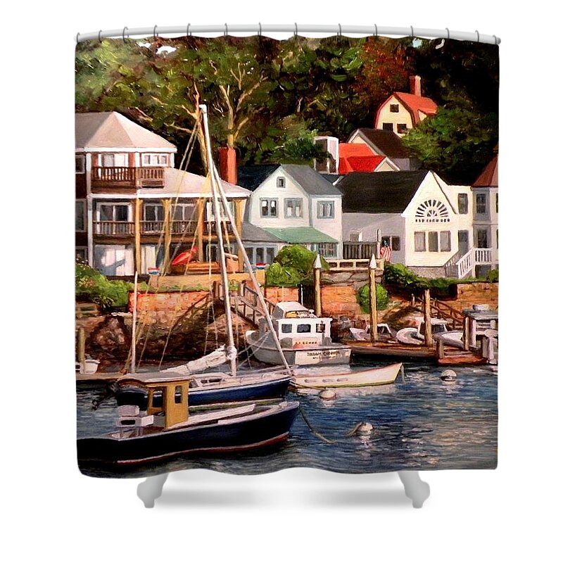 Gloucester Shower Curtain featuring the painting Smiths Cove Gloucester by Eileen Patten Oliver