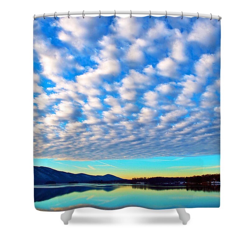 Smith Mountain Lake Sunrise Shower Curtain featuring the photograph Sml Sunrise by The James Roney Collection