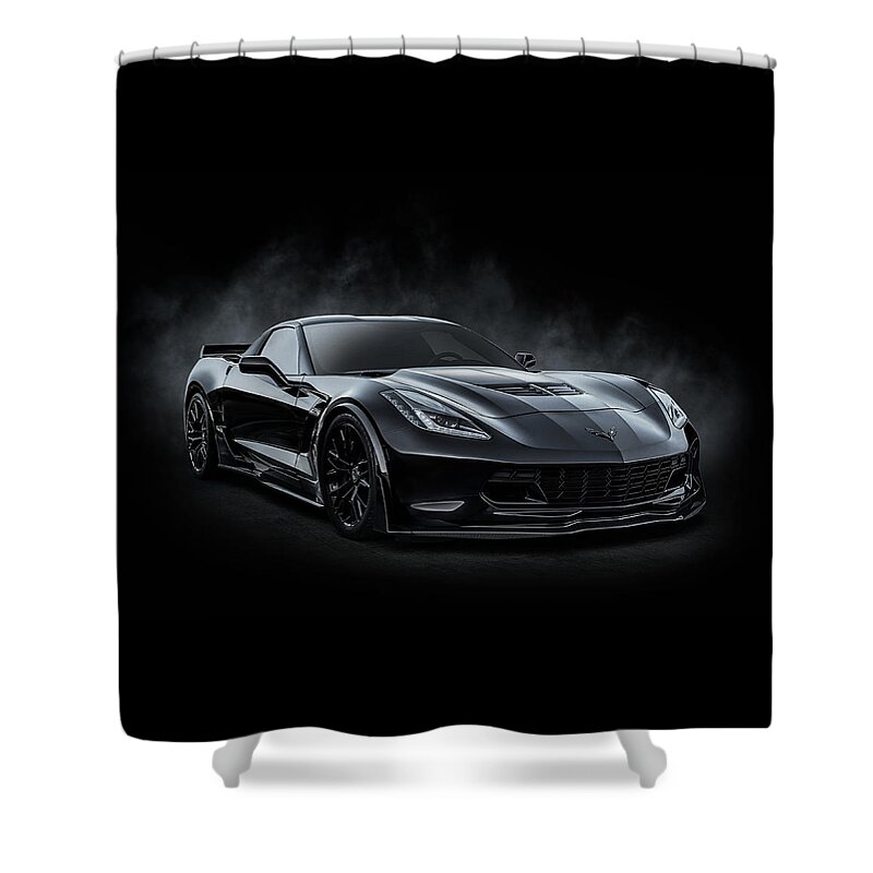 Corvette Shower Curtain featuring the digital art Black Z06 Corvette by Douglas Pittman