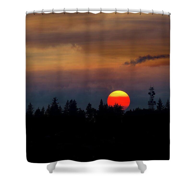 Sunset Shower Curtain featuring the photograph Smokey Sunset Sky over Mount Scott by David Gn