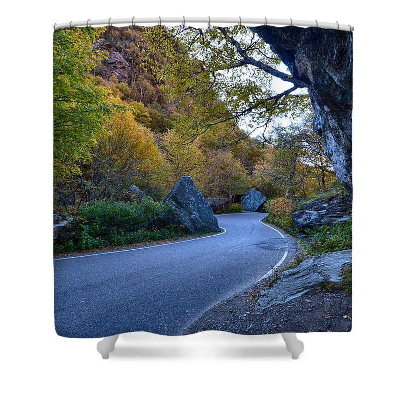 #jefffolger Shower Curtain featuring the photograph Smugglers Notch autumn dangers by Jeff Folger