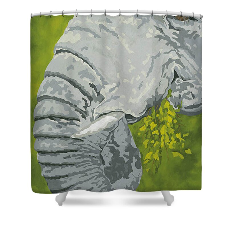 Elephant Shower Curtain featuring the painting Snack Time by Cheryl Bowman