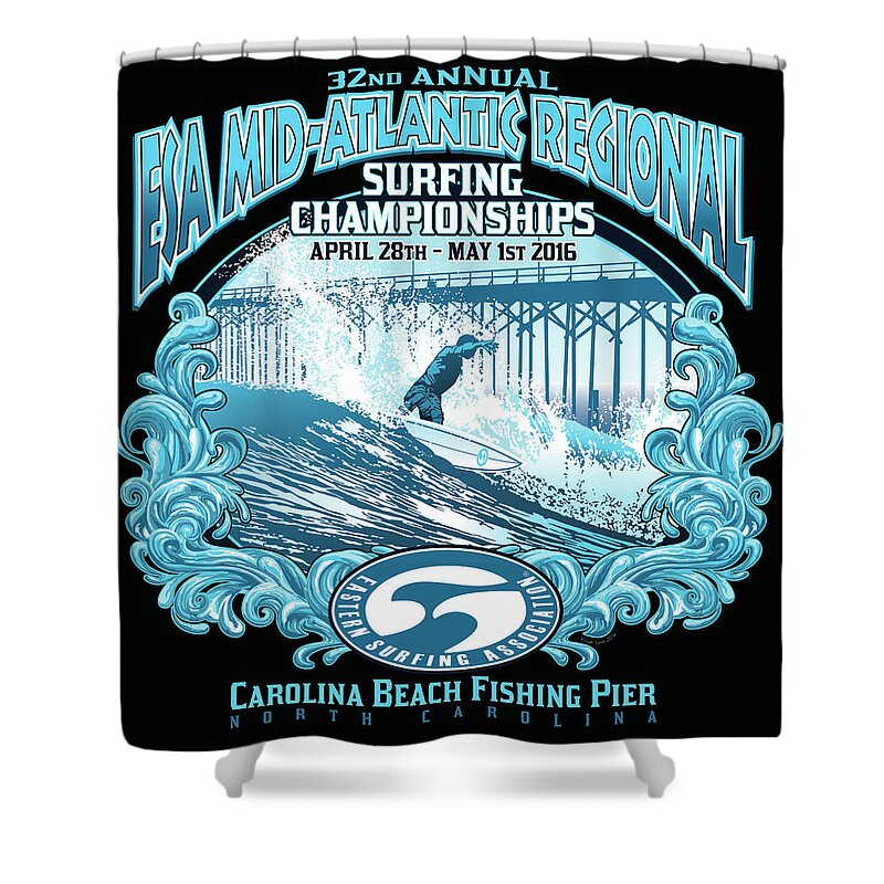 Surfing Shower Curtain featuring the digital art SNC ESA Mid Atlantic by William Love