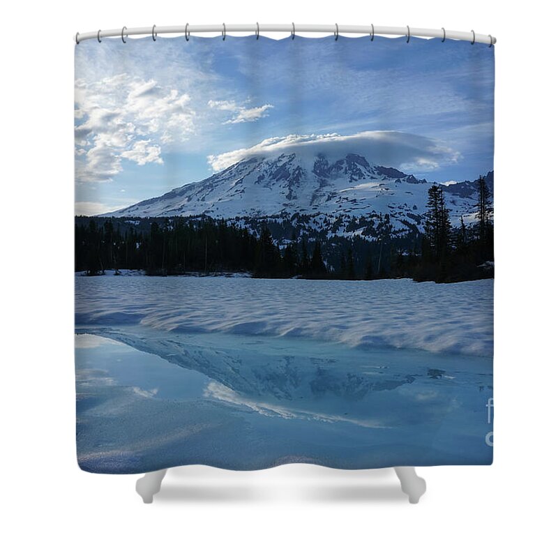 Mount Rainier Shower Curtain featuring the photograph Snow and Ice Rainier Reflection by Mike Reid