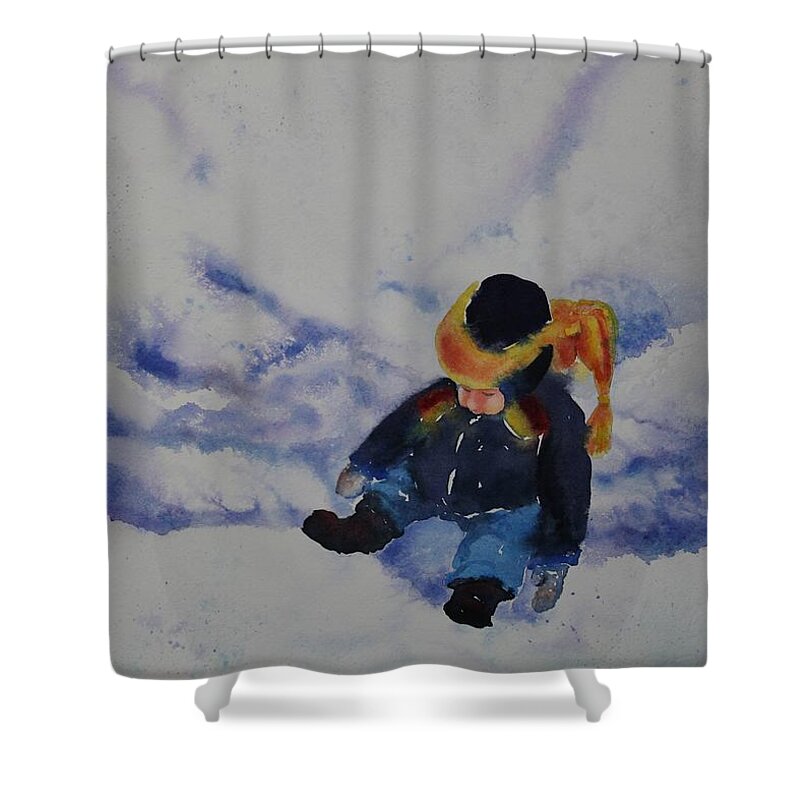 Winter Shower Curtain featuring the painting Snow Angel by Ruth Kamenev
