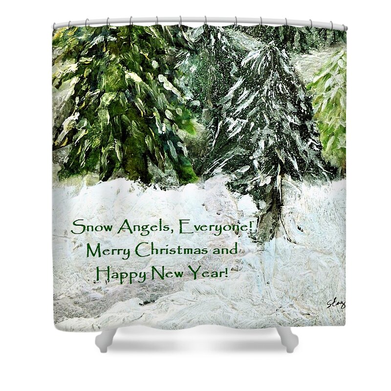 Christmas Shower Curtain featuring the mixed media Snow Angels Everyone by Sharon Williams Eng