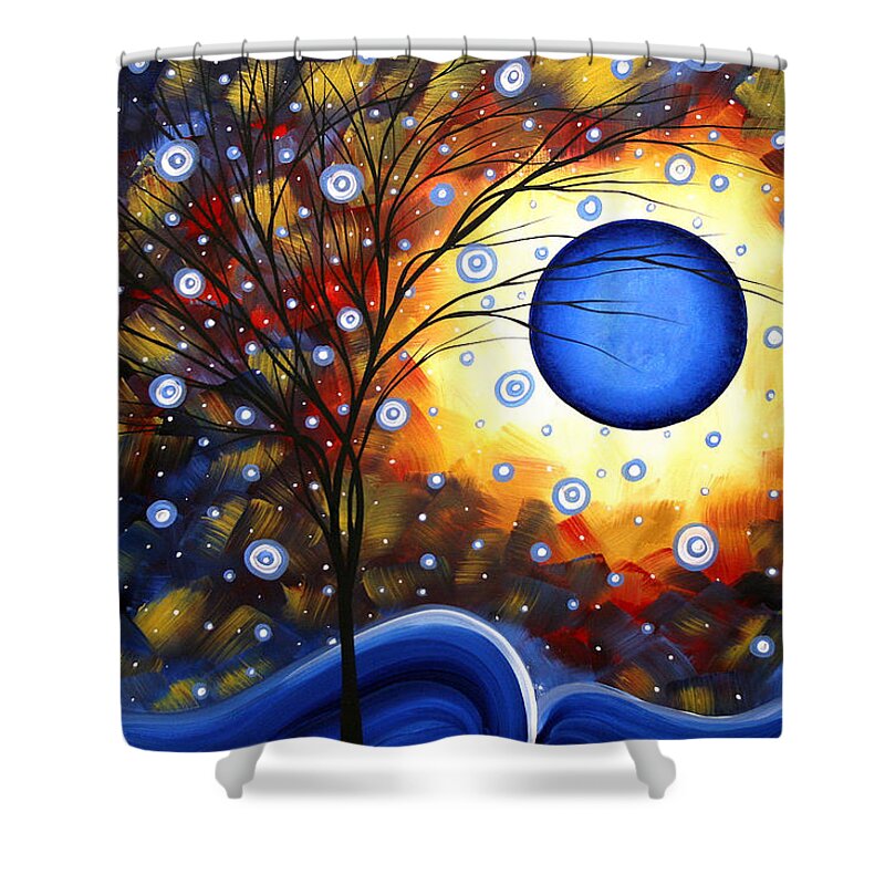Abstract Shower Curtain featuring the painting Snow Burst Cirlce of Life Painting MADART by Megan Aroon