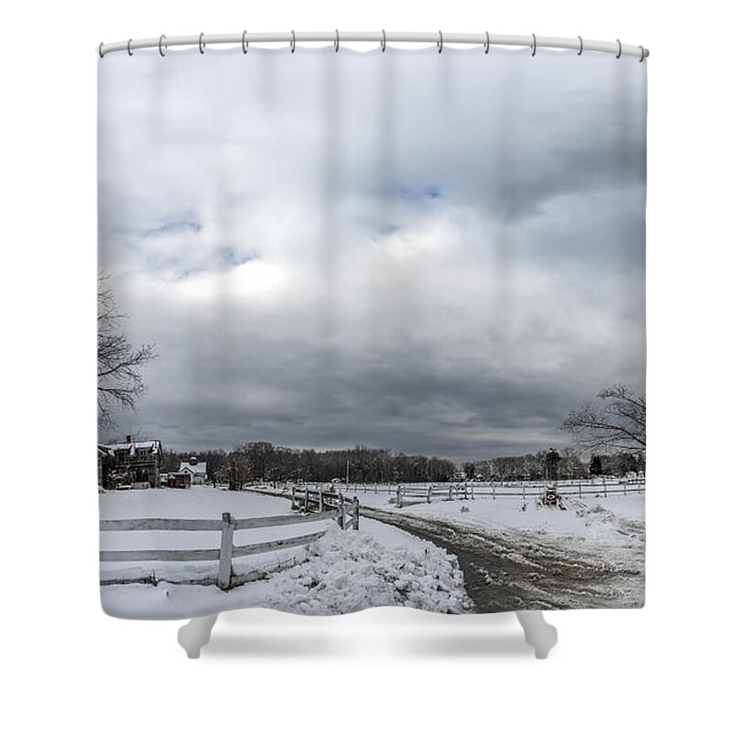 Maryland Shower Curtain featuring the photograph Snow covered Maryland Stable in Winter by Patrick Wolf
