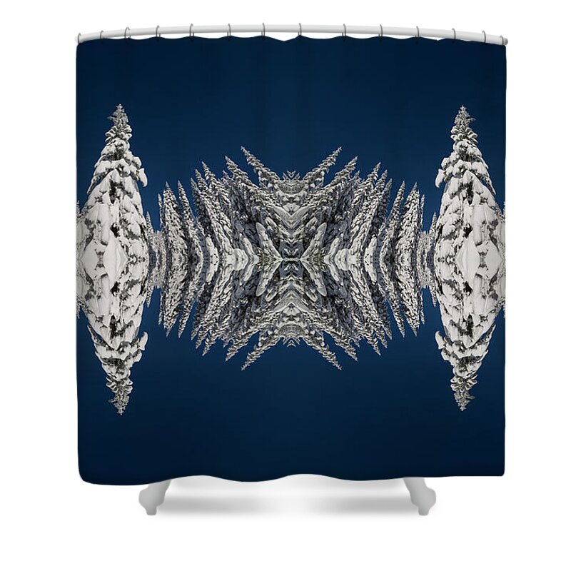Frost Shower Curtain featuring the digital art Snow Covered Trees Kaleidoscope by Pelo Blanco Photo