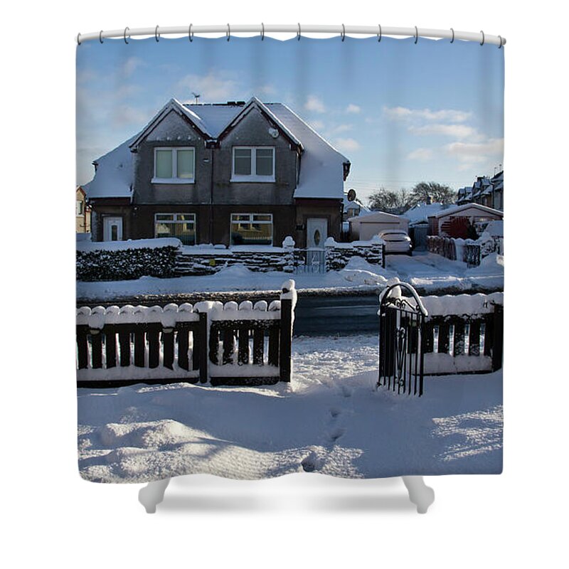 Village Shower Curtain featuring the photograph Snow in a village by Elena Perelman