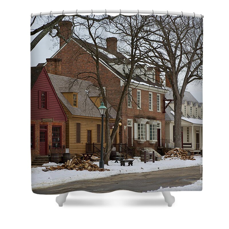 Colonial Williamsburg Shower Curtain featuring the photograph Snow in Colonial Williamsburg by Lara Morrison