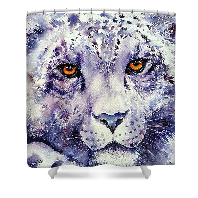 Snow Leopard Shower Curtain featuring the painting Snow Leopard by Arti Chauhan