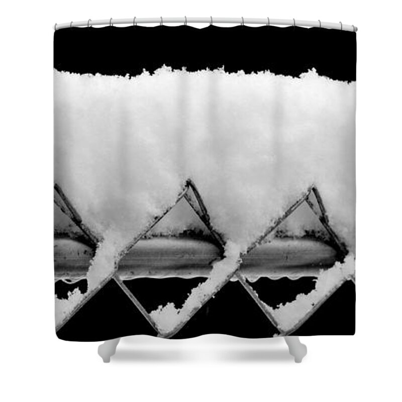 Snow Shower Curtain featuring the photograph Snow on a Fence by Eileen Brymer