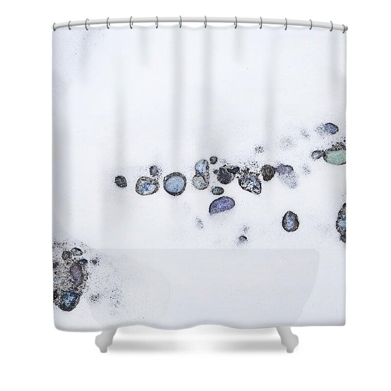 Theresa Tahara Shower Curtain featuring the photograph Snow Pebbles Left by Theresa Tahara