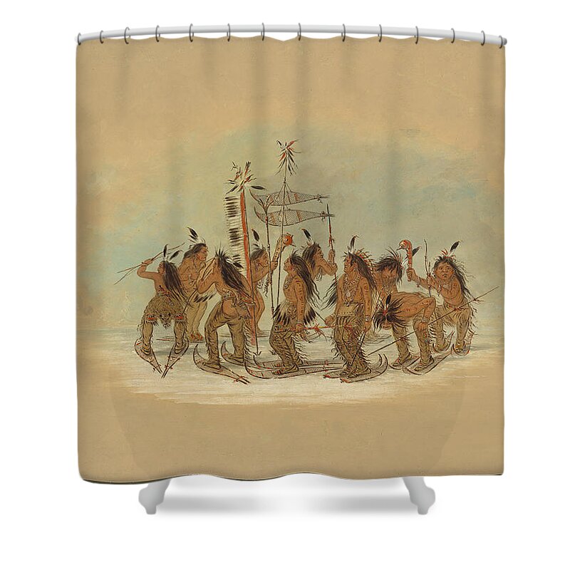 George Catlin Shower Curtain featuring the painting Snow Shoe Dance. Ojibbeway by George Catlin