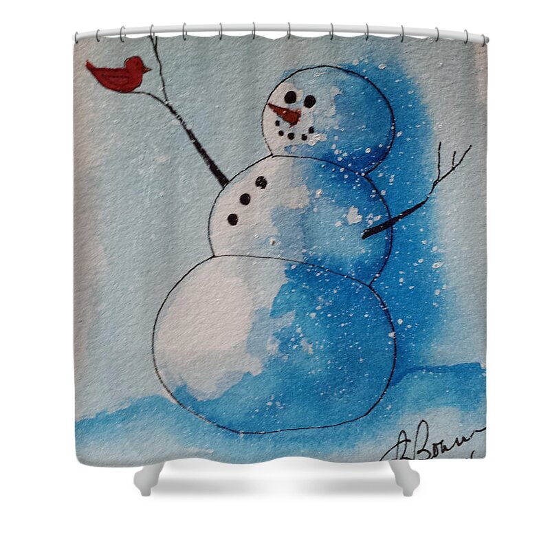 Snowman Shower Curtain featuring the painting Snowman 2016  2 by Elise Boam