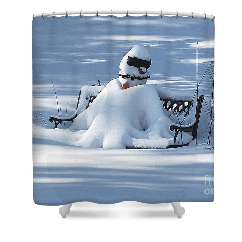 Basking Shower Curtain featuring the photograph Snowman Basking In The Minnesota Sun by Ron Long