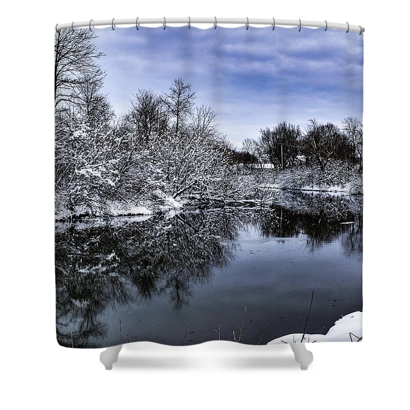 Snow Shower Curtain featuring the photograph Snowy Ellicott Creek by Nicole Lloyd
