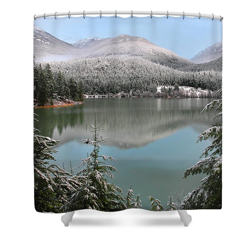Green Lake Shower Curtain featuring the photograph Snowy Green lake sunset Whistler B.C Canada by Pierre Leclerc Photography