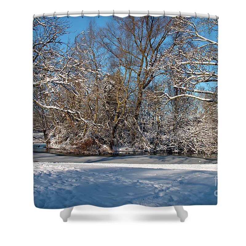 Landscape Shower Curtain featuring the photograph Snowy Island by Stephen Melia