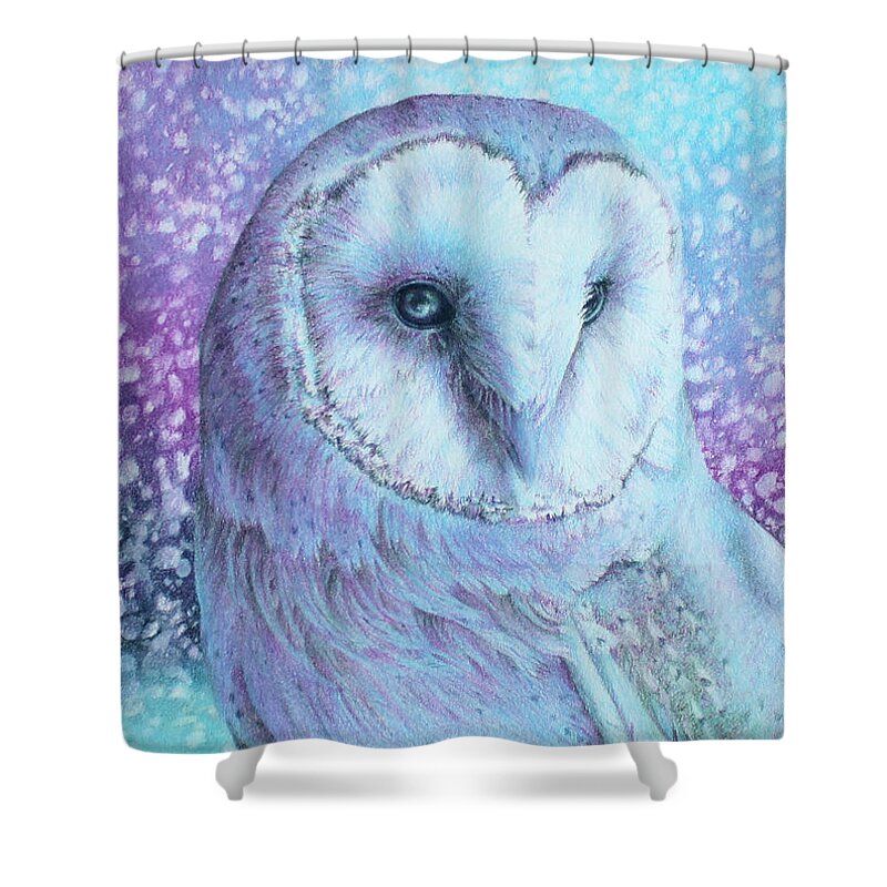 Art Shower Curtain featuring the drawing Snowy Owl in Four Colors by Kay Walker