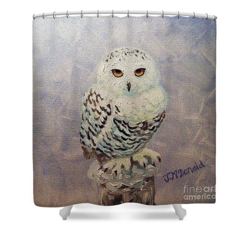 Nature Shower Curtain featuring the painting Snowy Owl by Janet McDonald