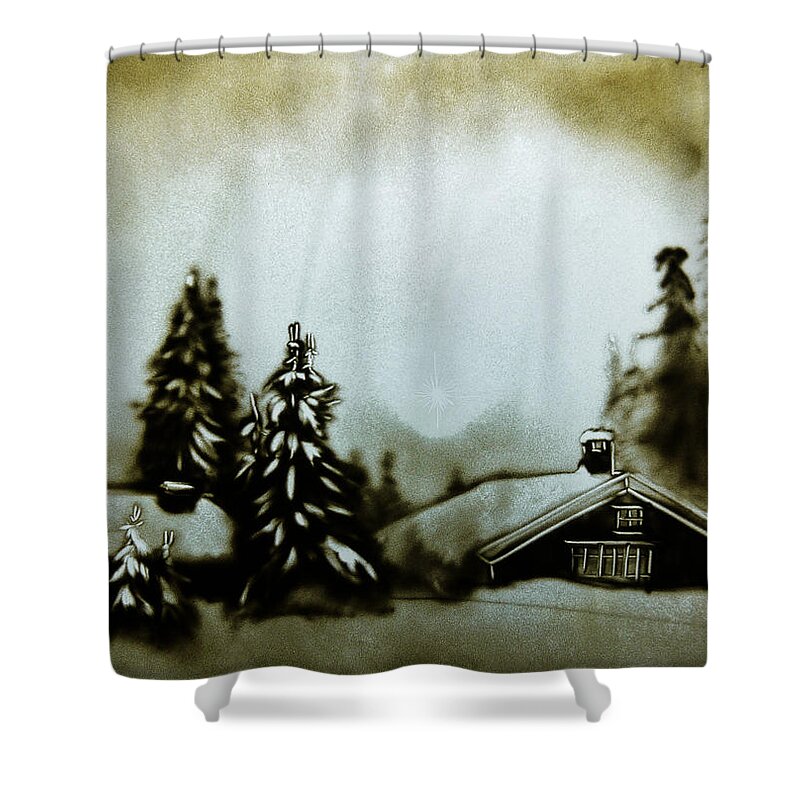 Winter Shower Curtain featuring the drawing Snowy Village by Elena Vedernikova