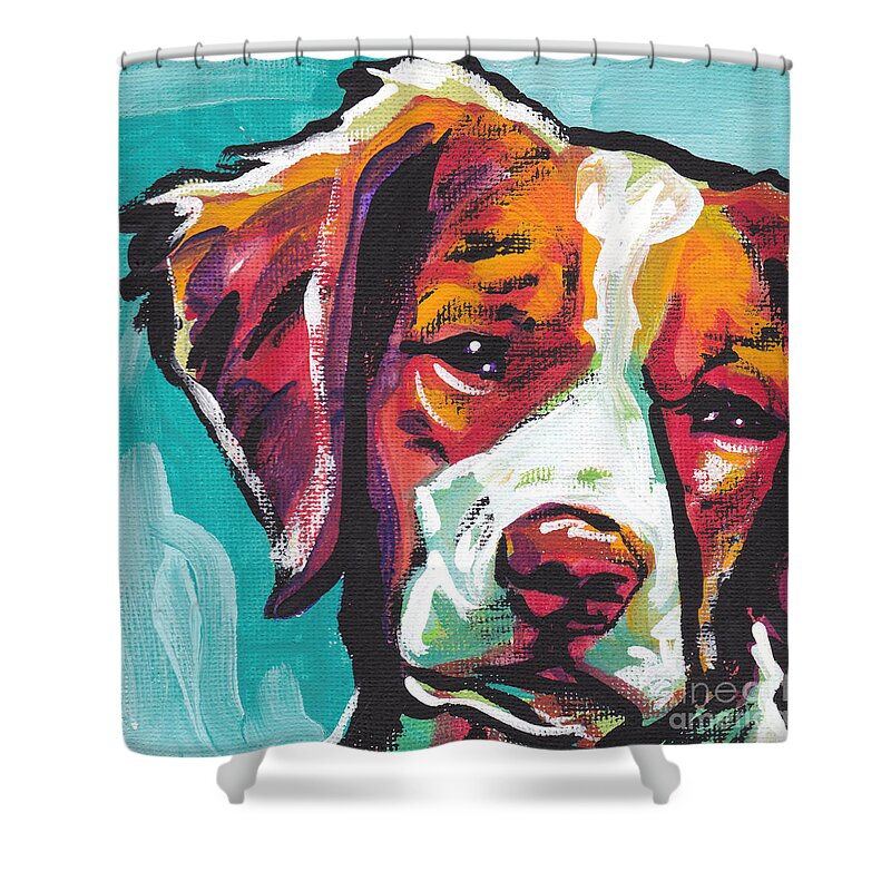 Brittany Spaniel Shower Curtain featuring the painting So Britt by Lea S