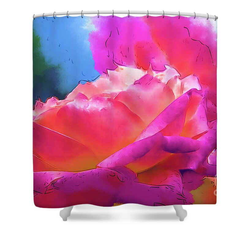 Rose Shower Curtain featuring the digital art Soft Rose Bloom In Red and Purple by Kirt Tisdale