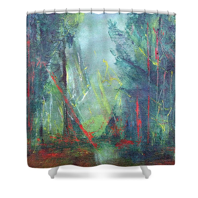 Forest With Light Shower Curtain featuring the painting Softlit Forest by Betty Pieper