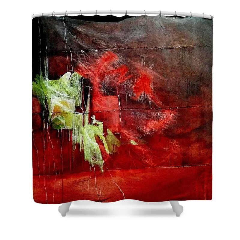 Red Shower Curtain featuring the painting Soho Rain by Helen Syron